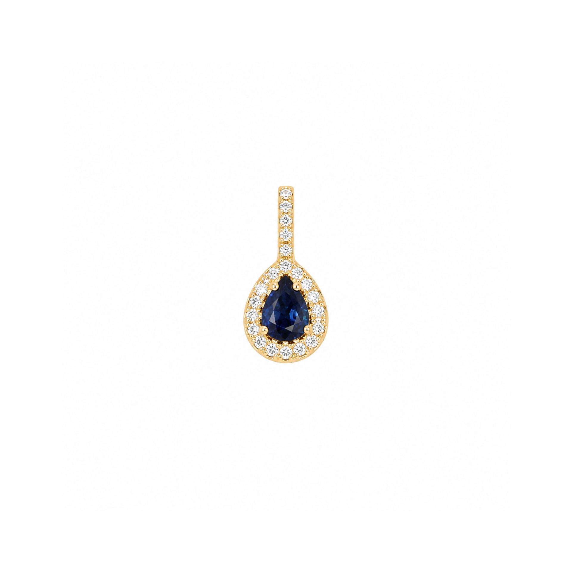 30745 - Yellow Gold Pendant with Pear Shape Shapphire and diamonds 014965280057136DC1127F3BA779EBF69C7B6FFC