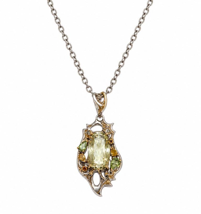 Lemon Quartz & Peridot Pendant Necklace | 925 Sterling Silver Lemon Quartz & Peridot Pendant Necklace | 925 Sterling Silver
