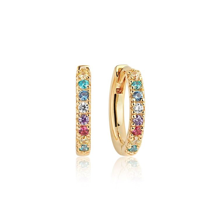 Multicolor zirconia gold plated hoop earrings