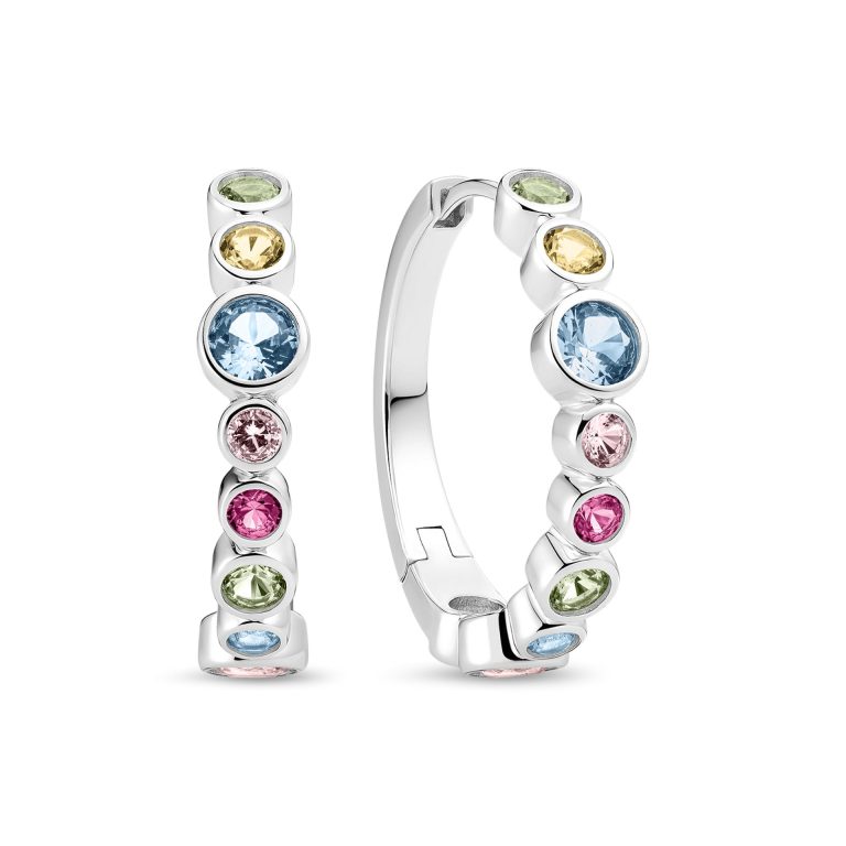 Hoops sterling silver 925 earrings with colorful cubic zirconia