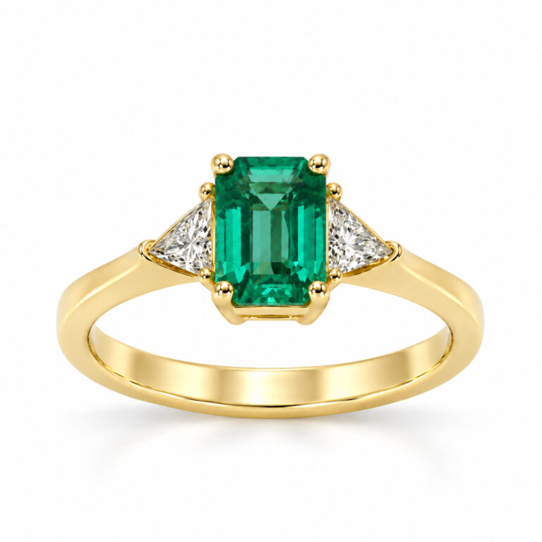 Yellow 18k gold lab grown emerald ring